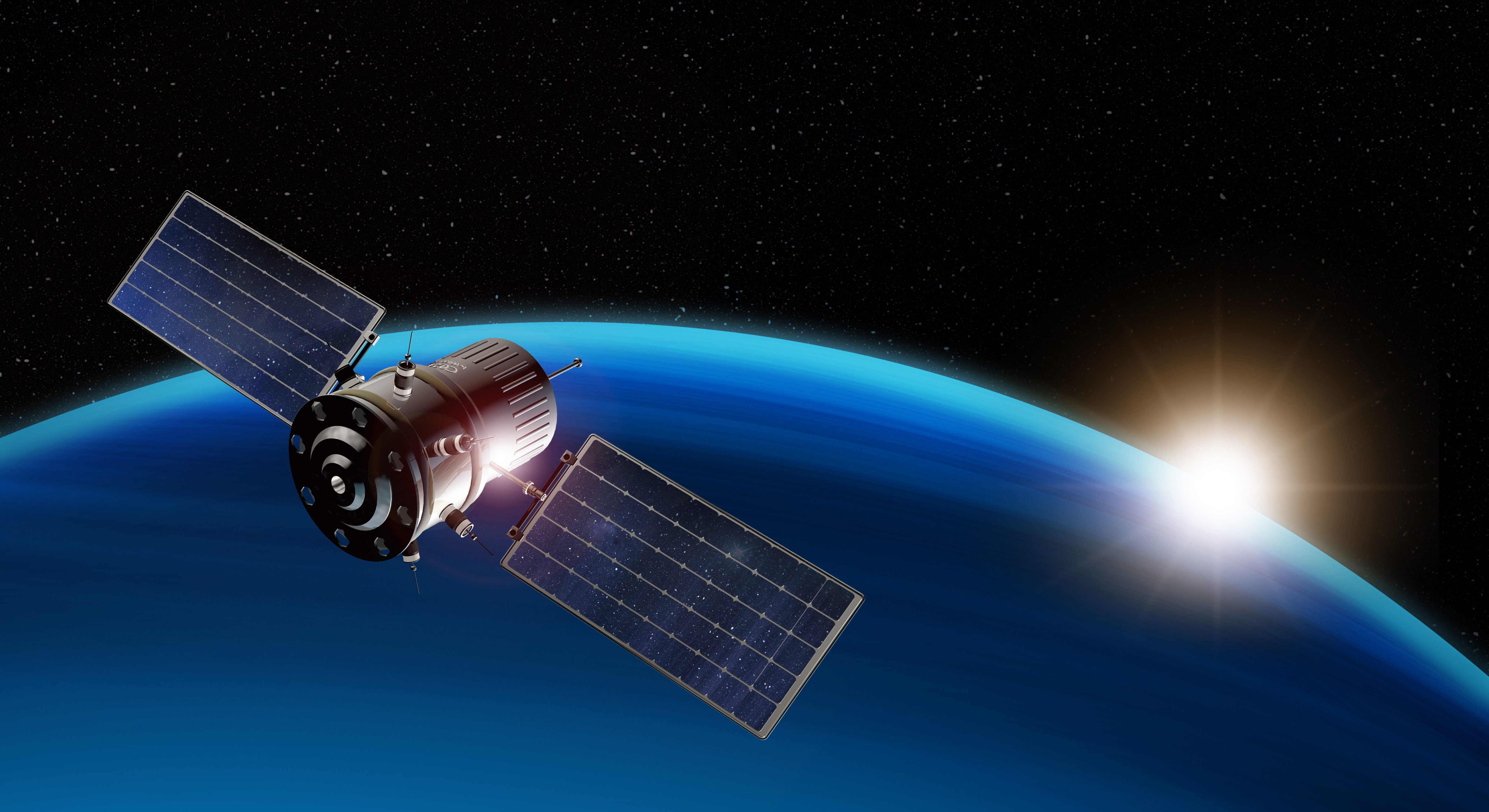 3D Illustration Of Satellite Orbiting The Earth P2X8FTJ